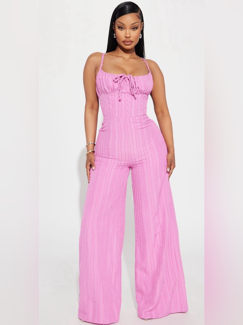 Pink Wide-Leg Knit Jumpsuit